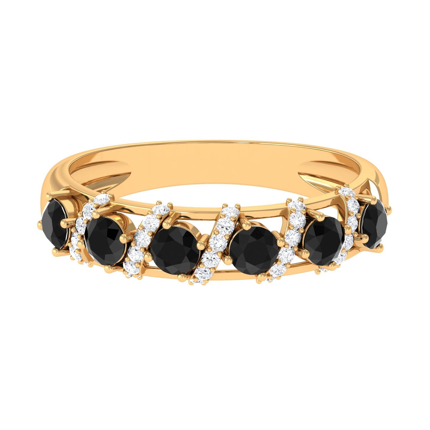 Black Spinel Designer Anniversary Band with Diamond