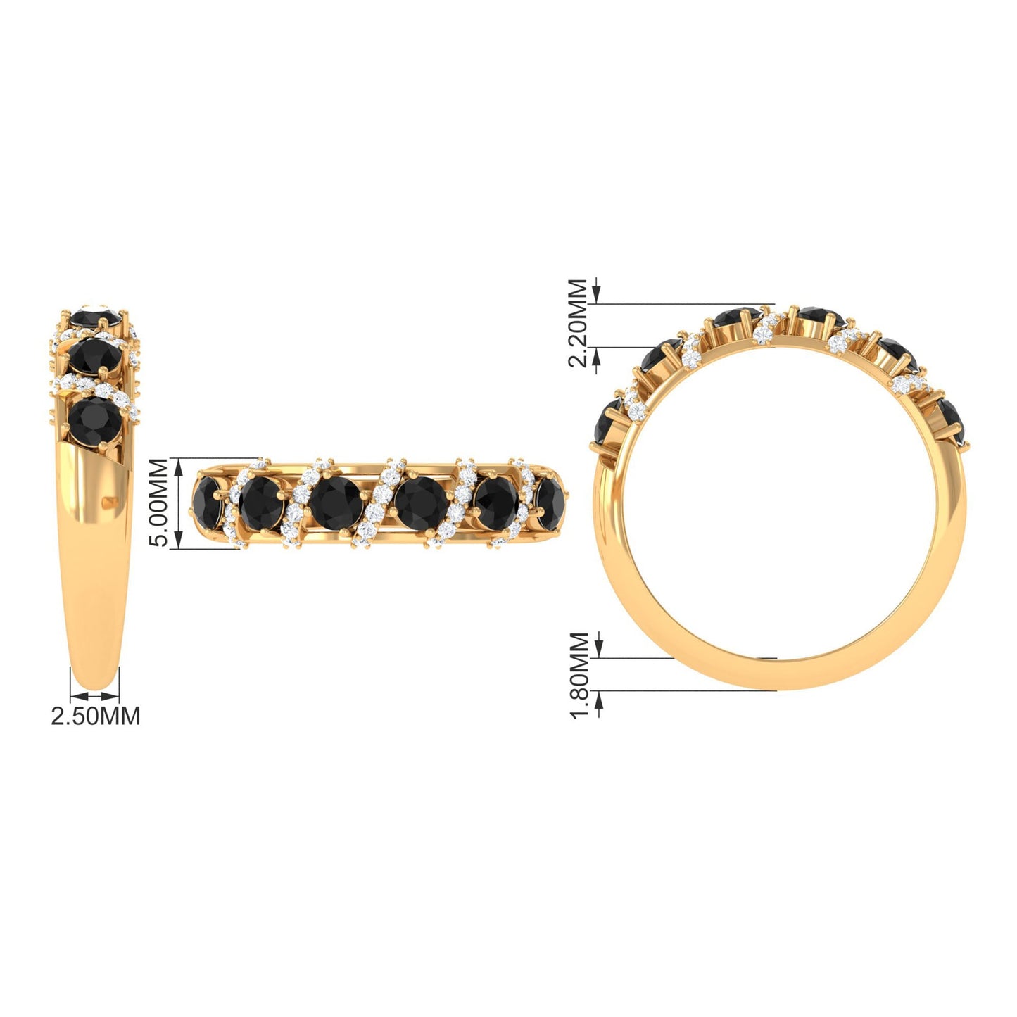 Black Spinel Designer Anniversary Band with Diamond