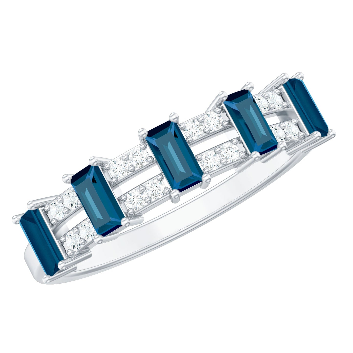 Baguette London Blue Topaz Half Eternity Band with Diamond
