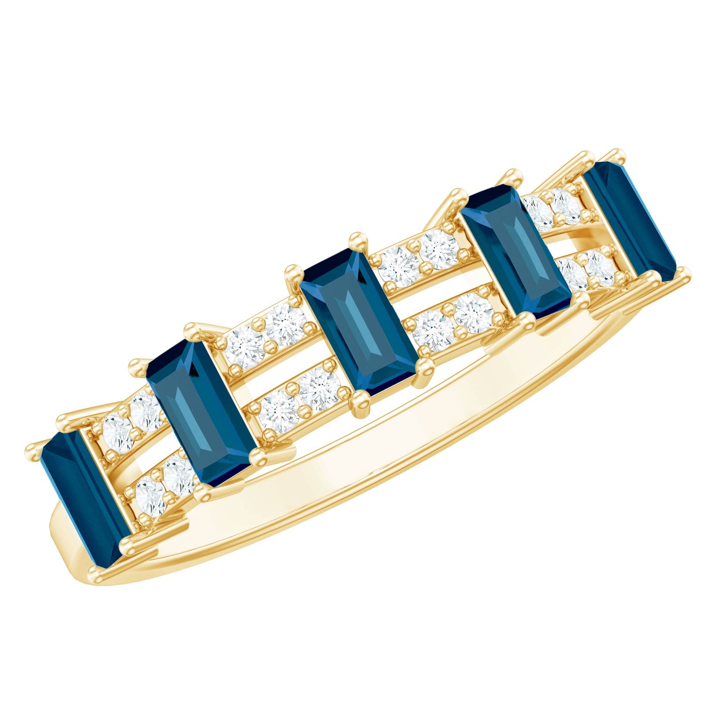Baguette London Blue Topaz Half Eternity Band with Diamond