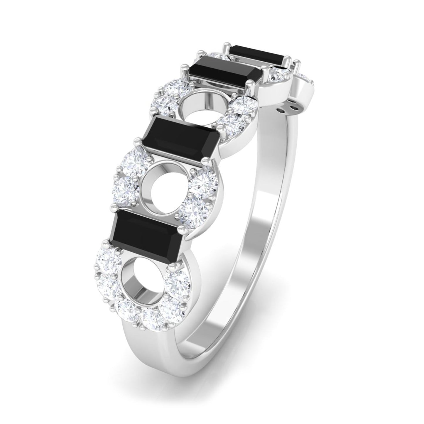 1 CT Black Spinel and Diamond Half Eternity Ring