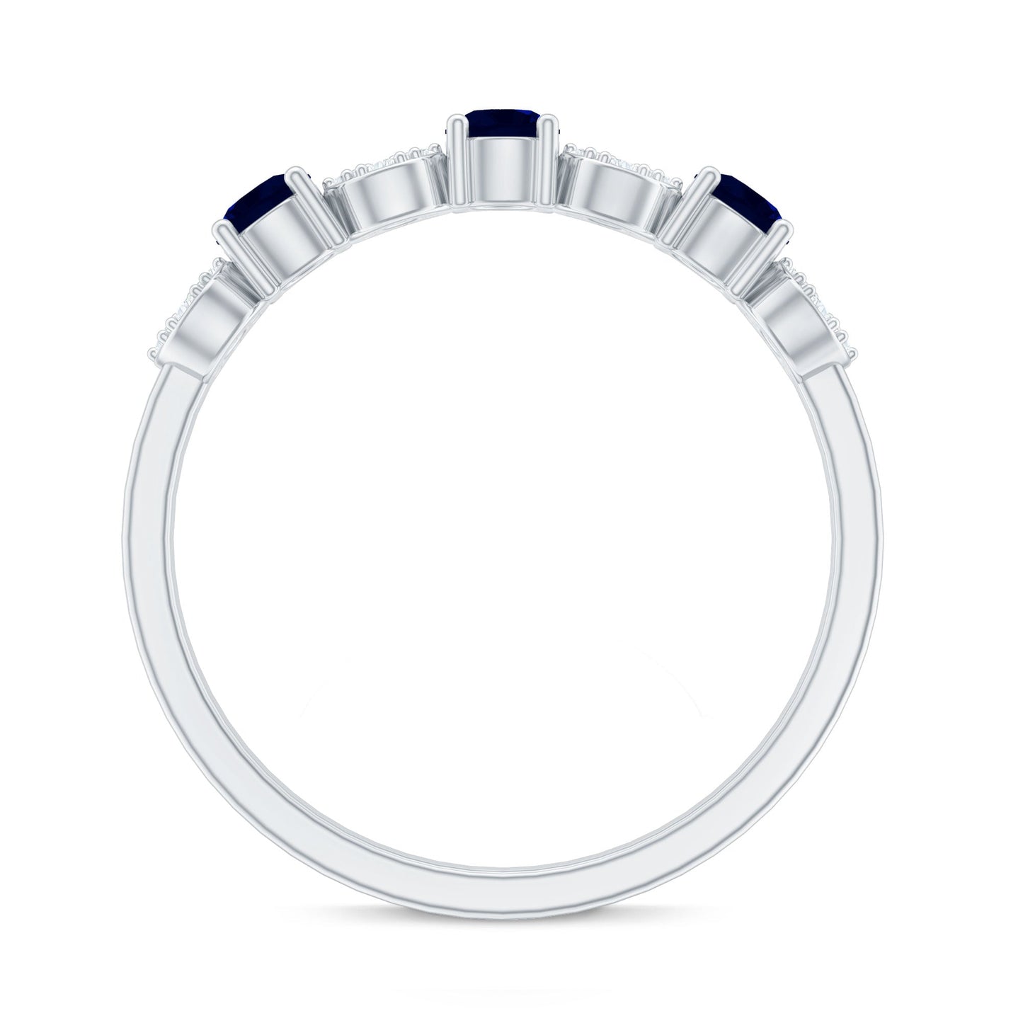 Blue Sapphire and Diamond Semi Eternity Ring