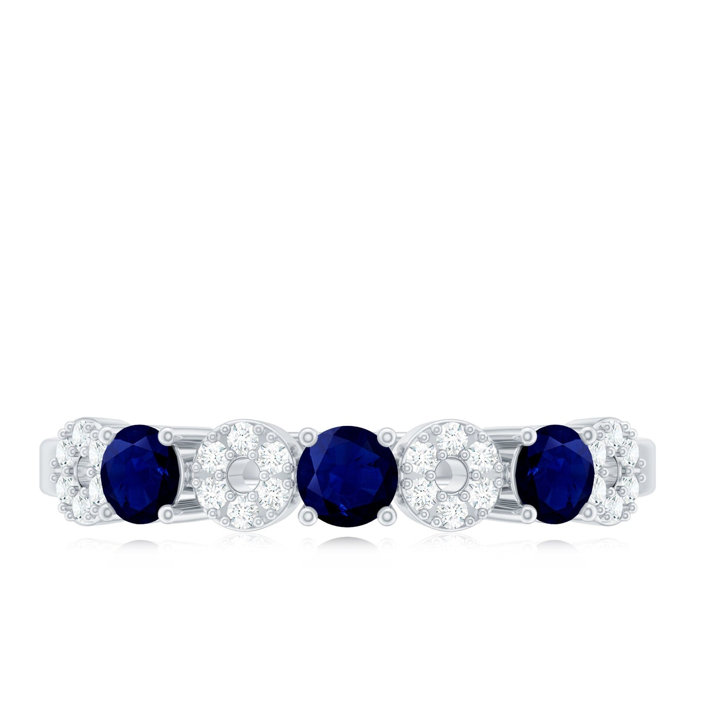 Blue Sapphire and Diamond Semi Eternity Ring