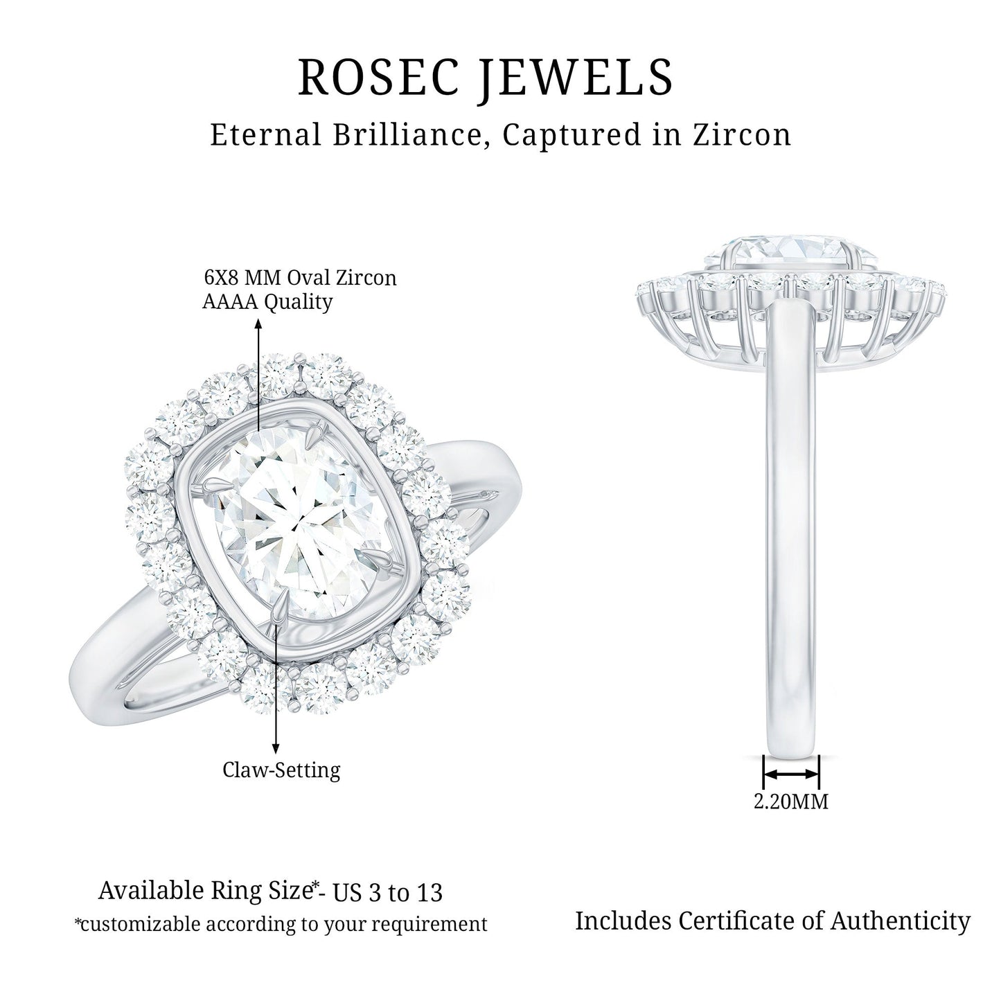 Oval Cubic Zirconia Halo Statement Engagement Ring