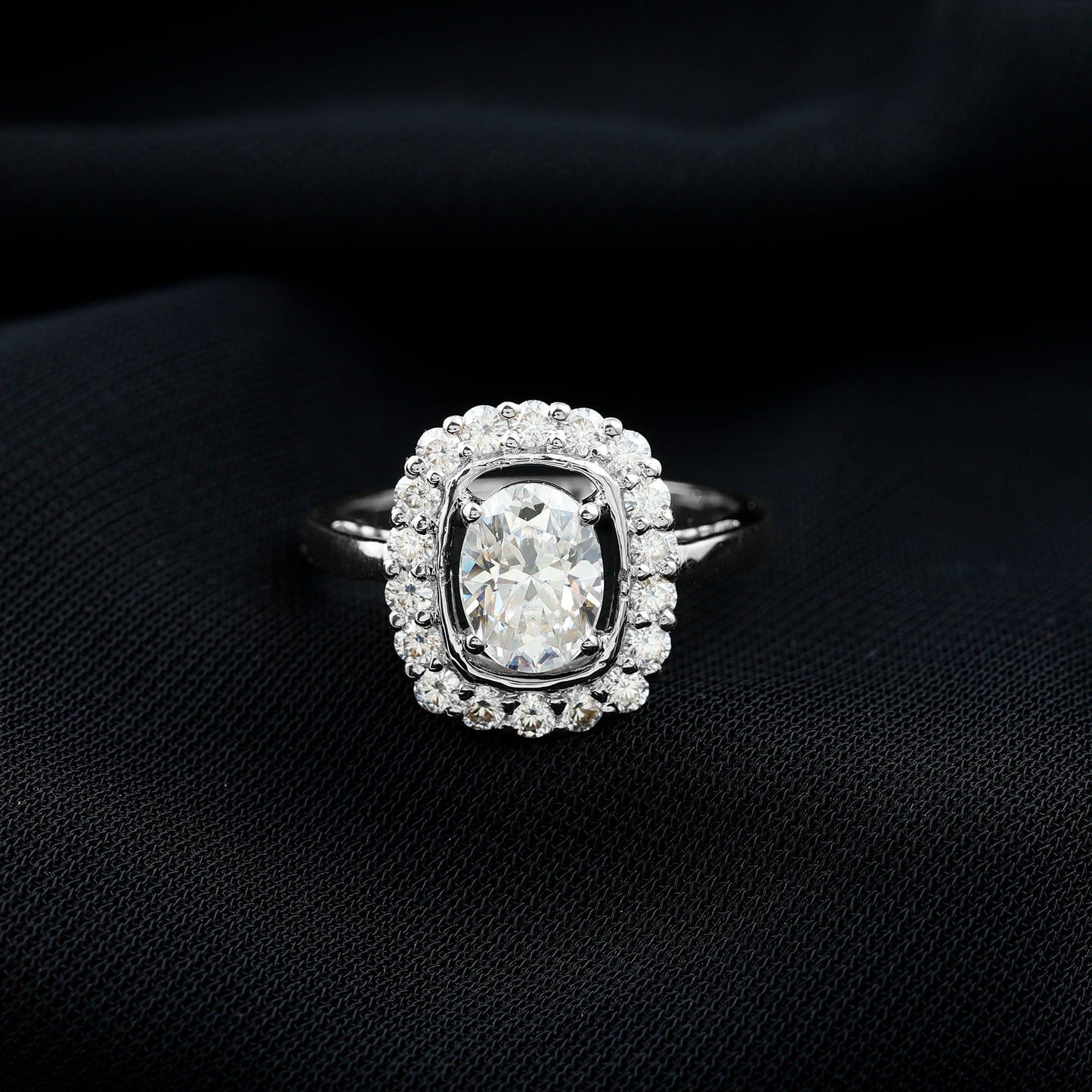 Oval Cubic Zirconia Halo Statement Engagement Ring
