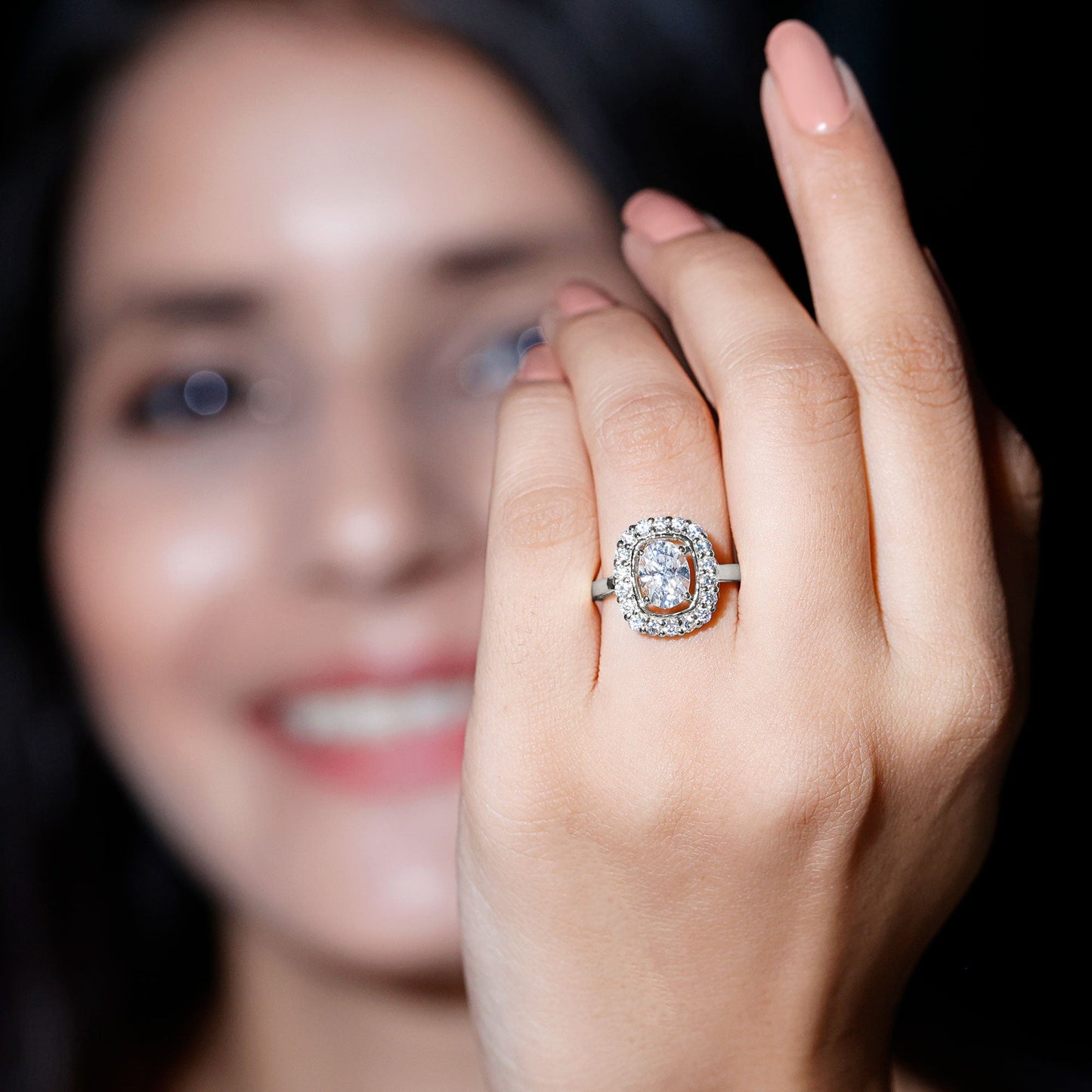 Oval Cubic Zirconia Halo Statement Engagement Ring