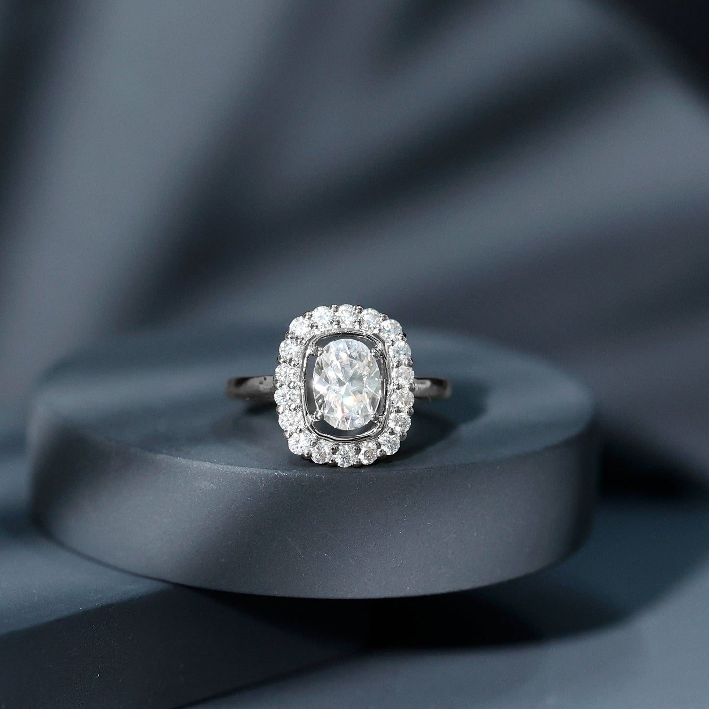 Oval Cubic Zirconia Halo Statement Engagement Ring