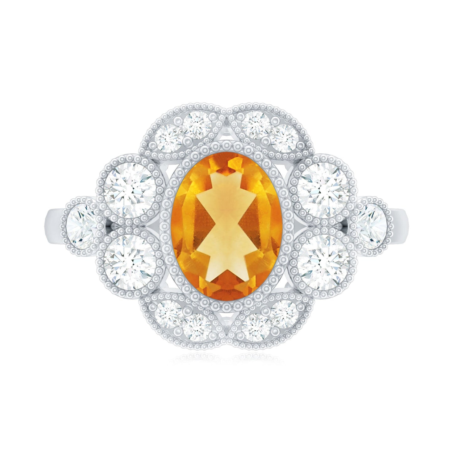 Vintage Looking Citrine Huge Engagement Ring with Moissanite