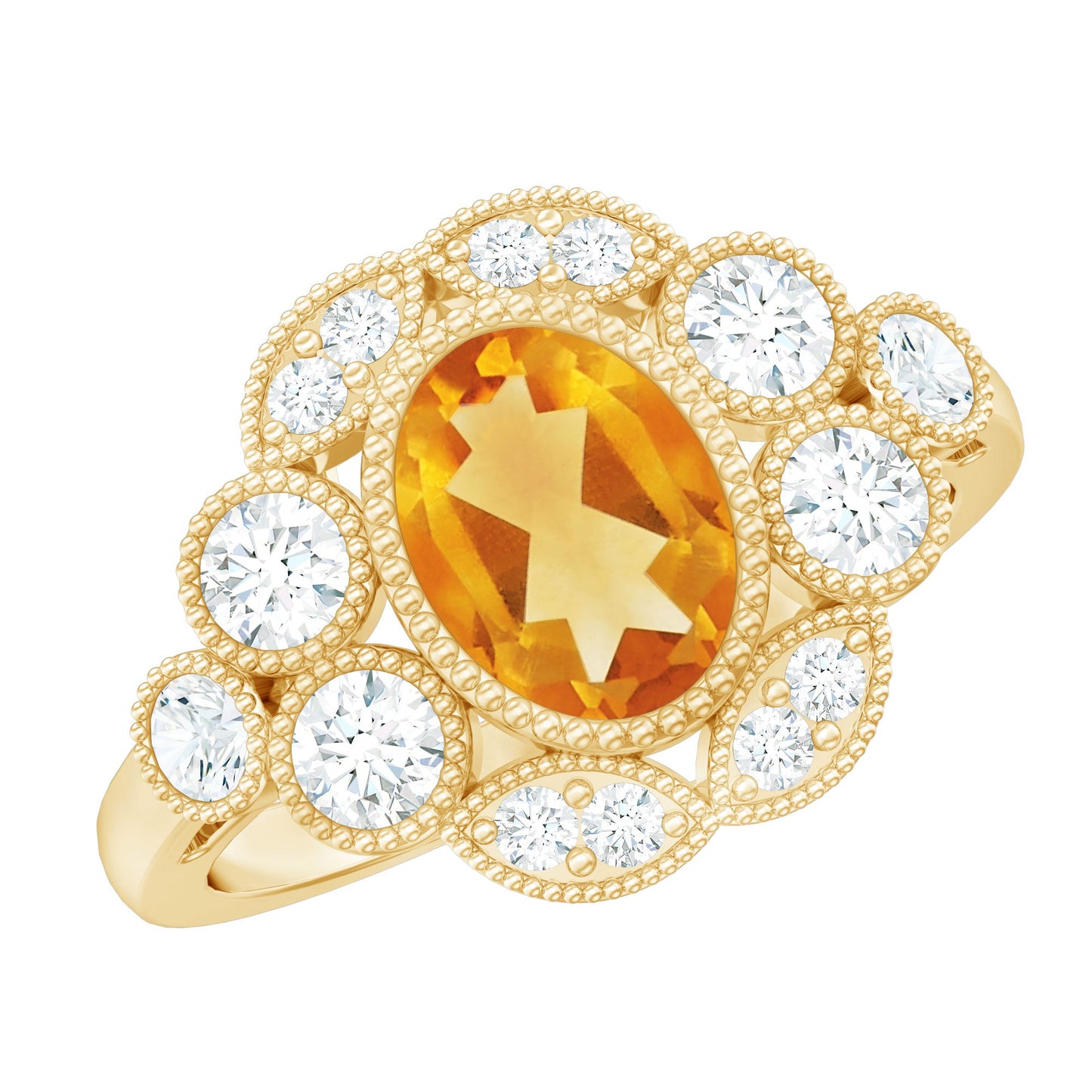 Vintage Looking Citrine Huge Engagement Ring with Moissanite