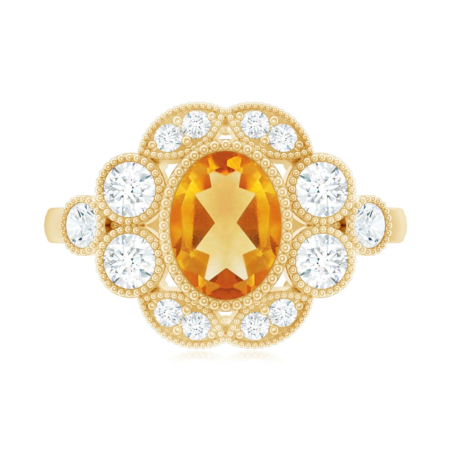 Vintage Looking Citrine Huge Engagement Ring with Moissanite