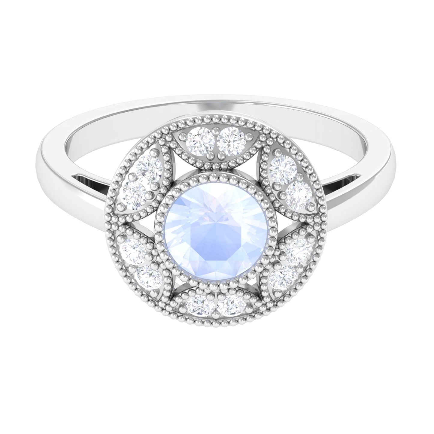 3/4 CT Round Moonstone and Diamond Vintage Engagement Ring