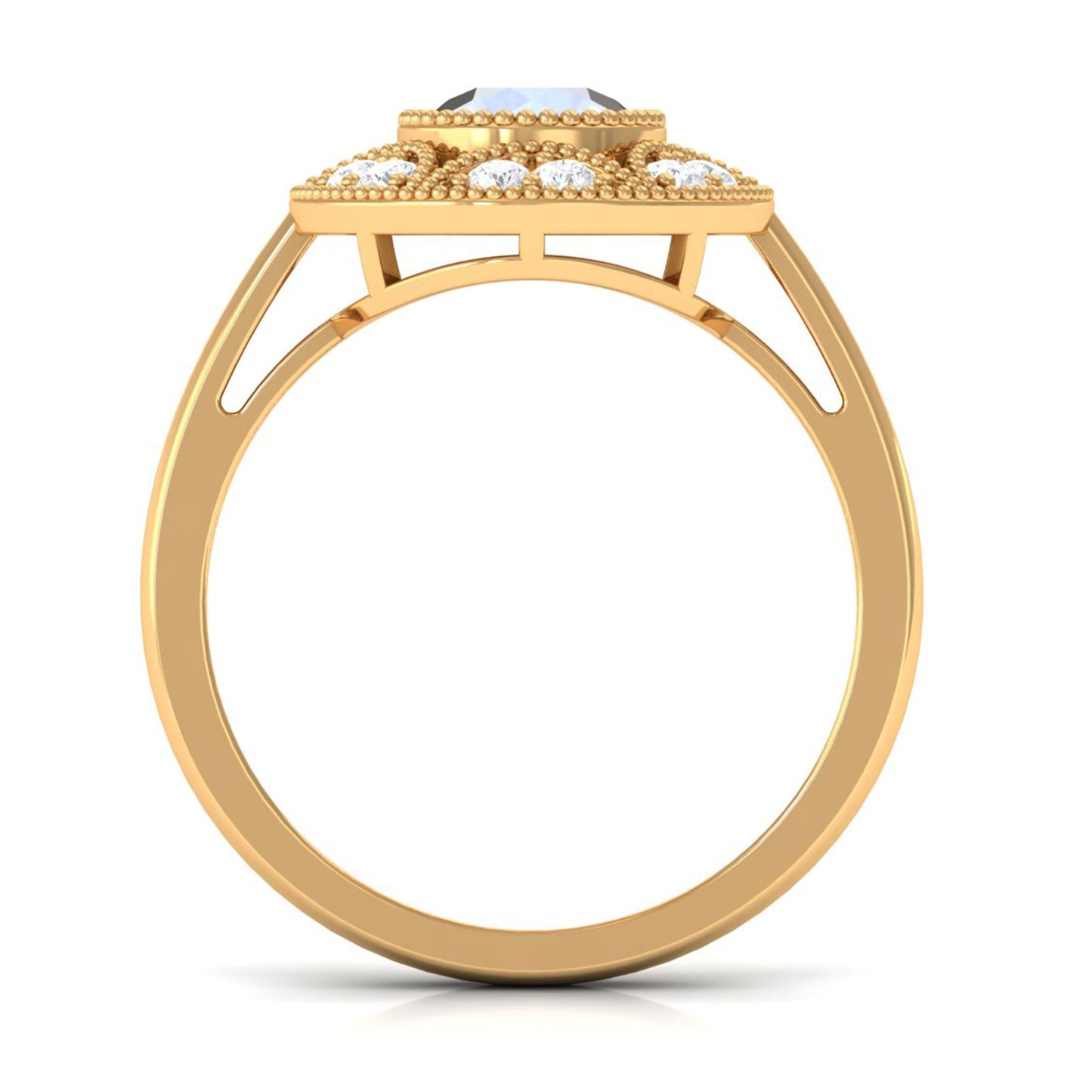3/4 CT Round Moonstone and Diamond Vintage Engagement Ring