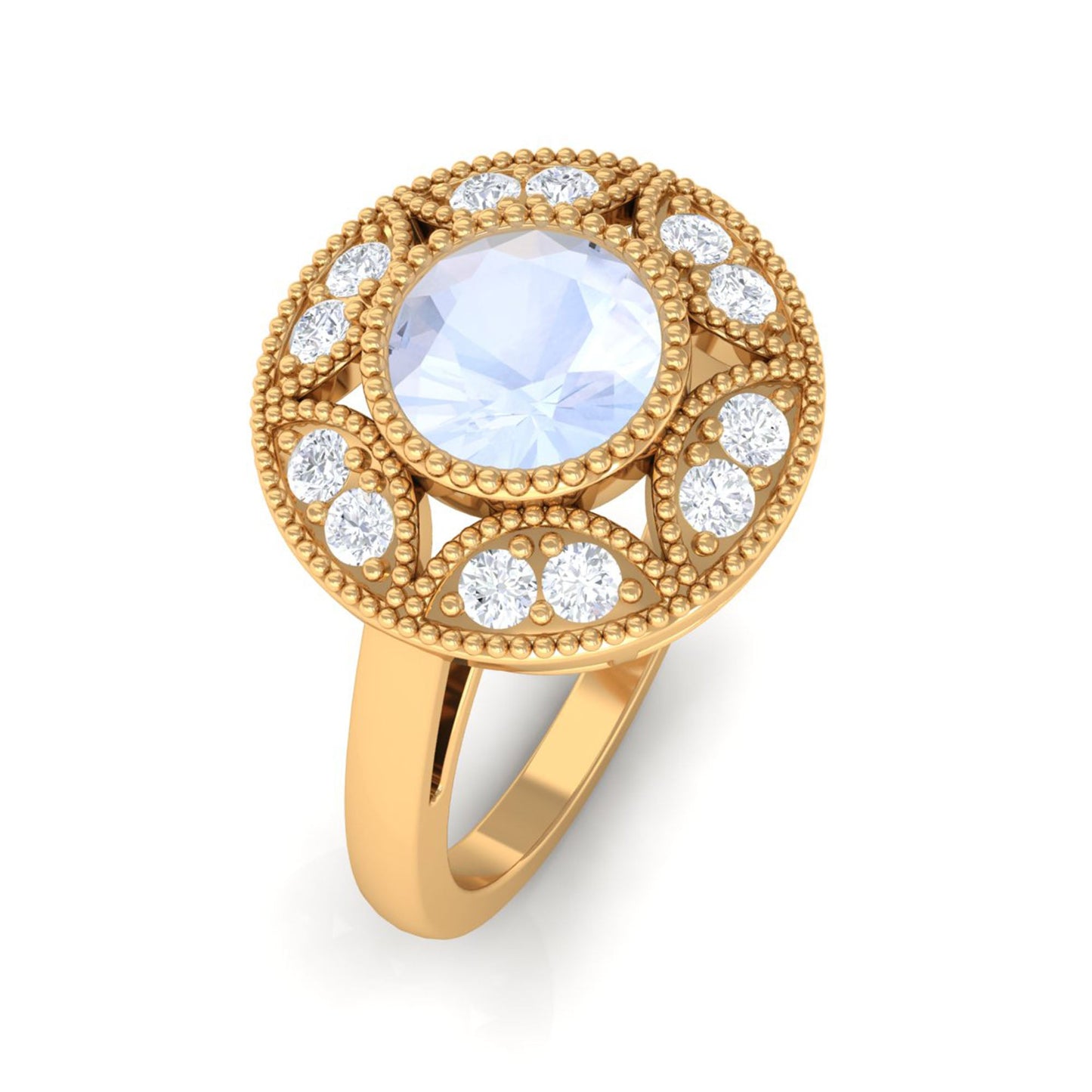 3/4 CT Round Moonstone and Diamond Vintage Engagement Ring