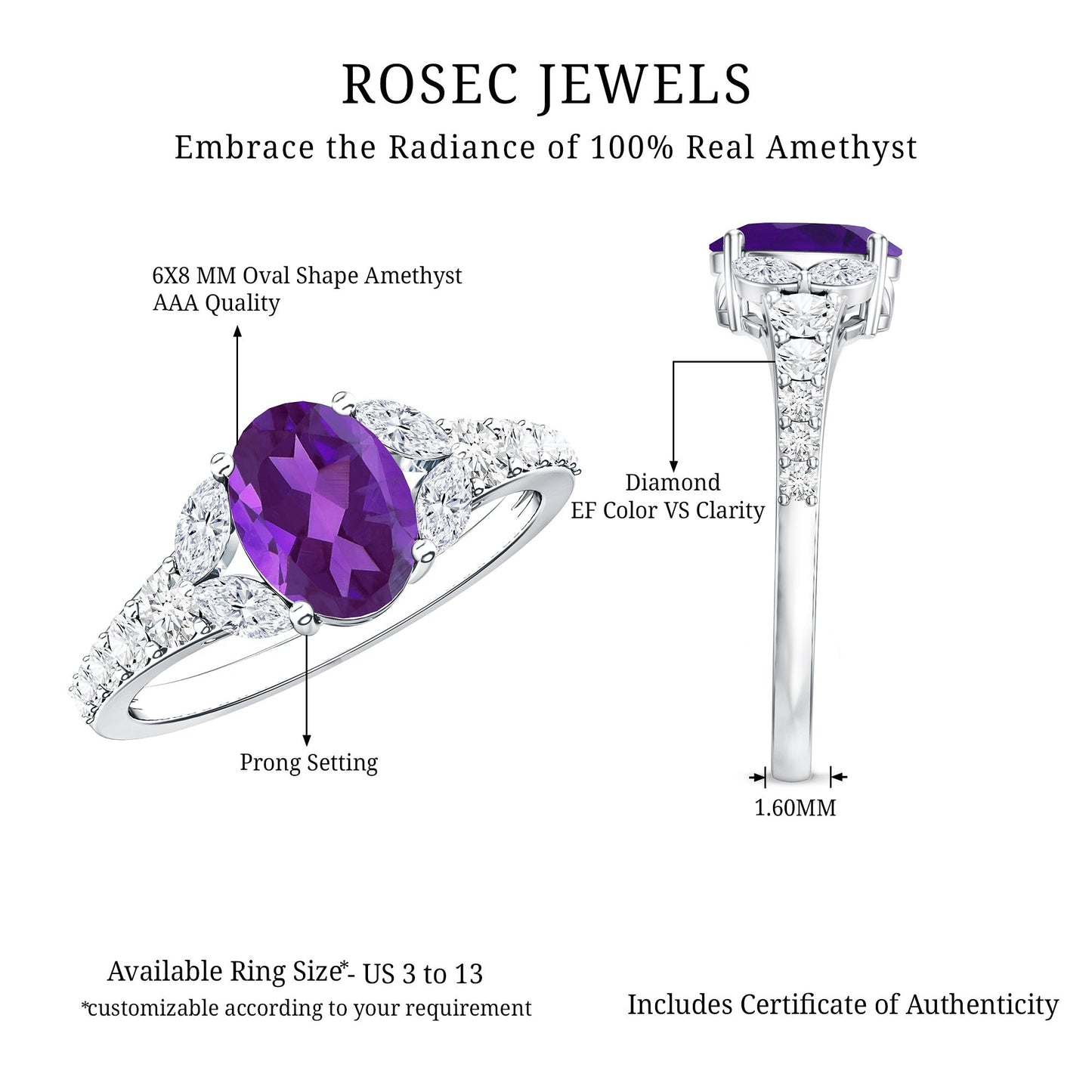 Statement Amethyst Engagement Ring with Moissanite