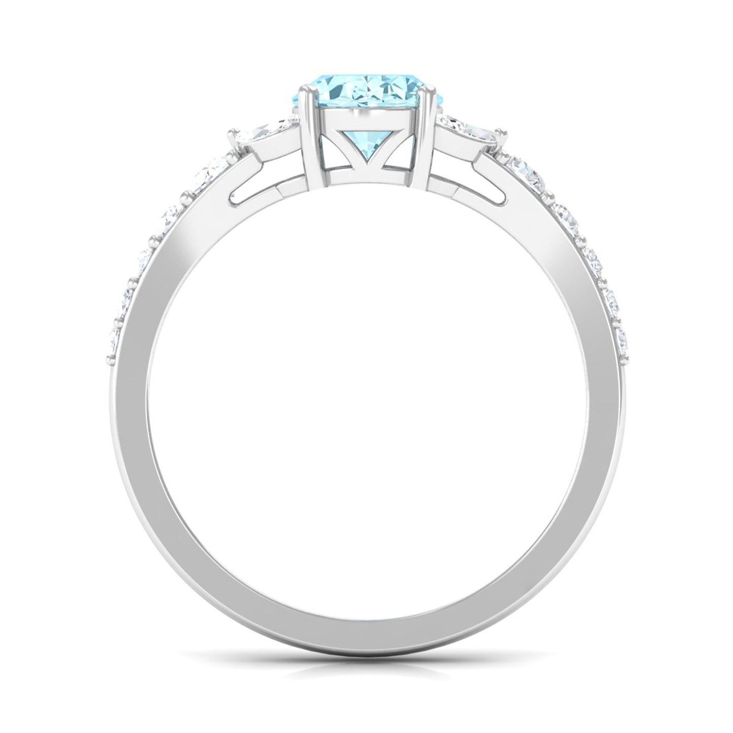 Split Shank Oval Aquamarine Solitaire Ring with Moissanite