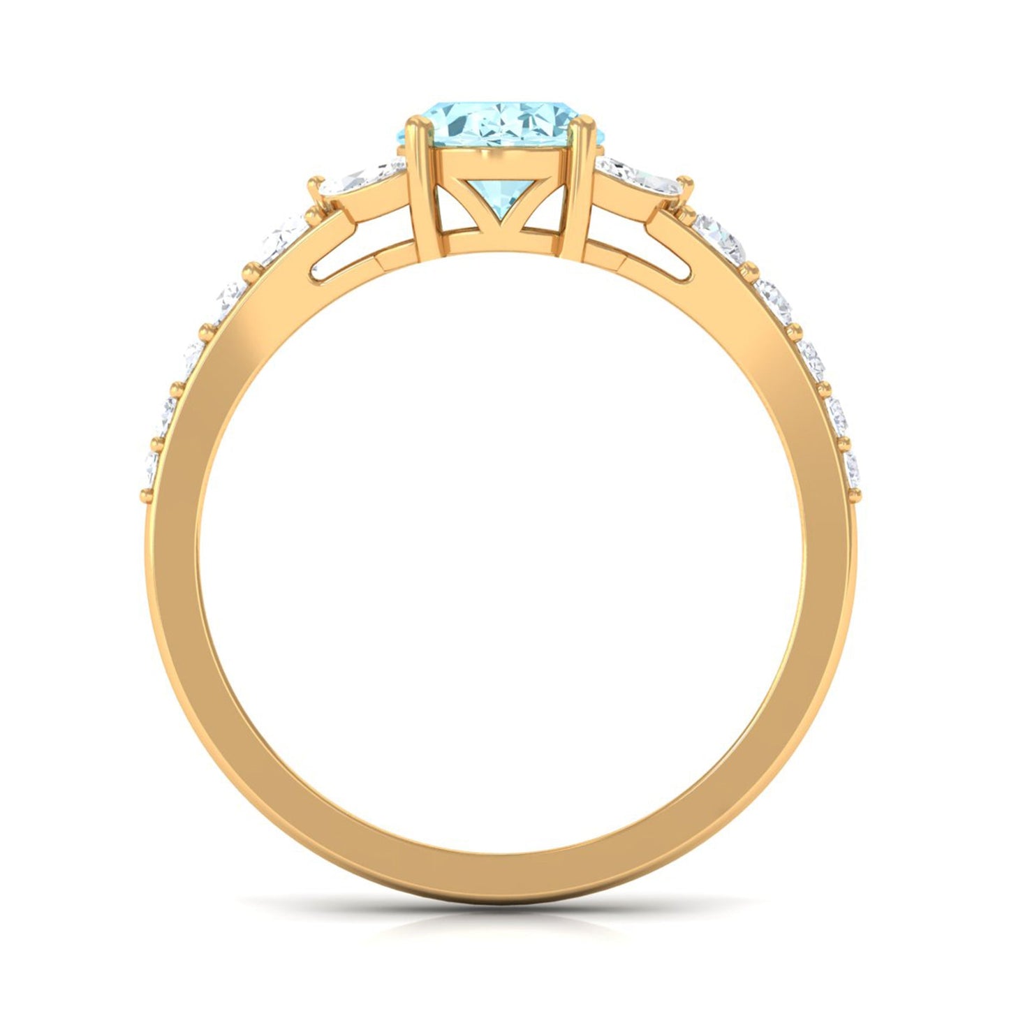 Split Shank Oval Aquamarine Solitaire Ring with Moissanite