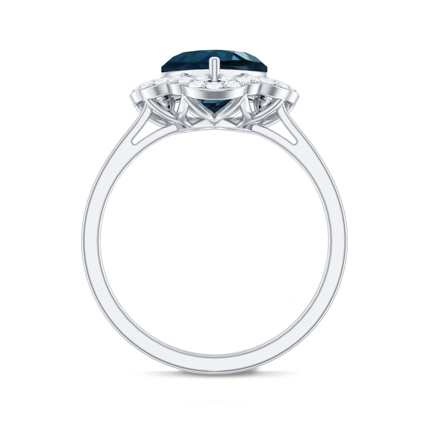 8mm Heart Shape London Blue Topaz Designer Engagement Ring with Diamond Halo