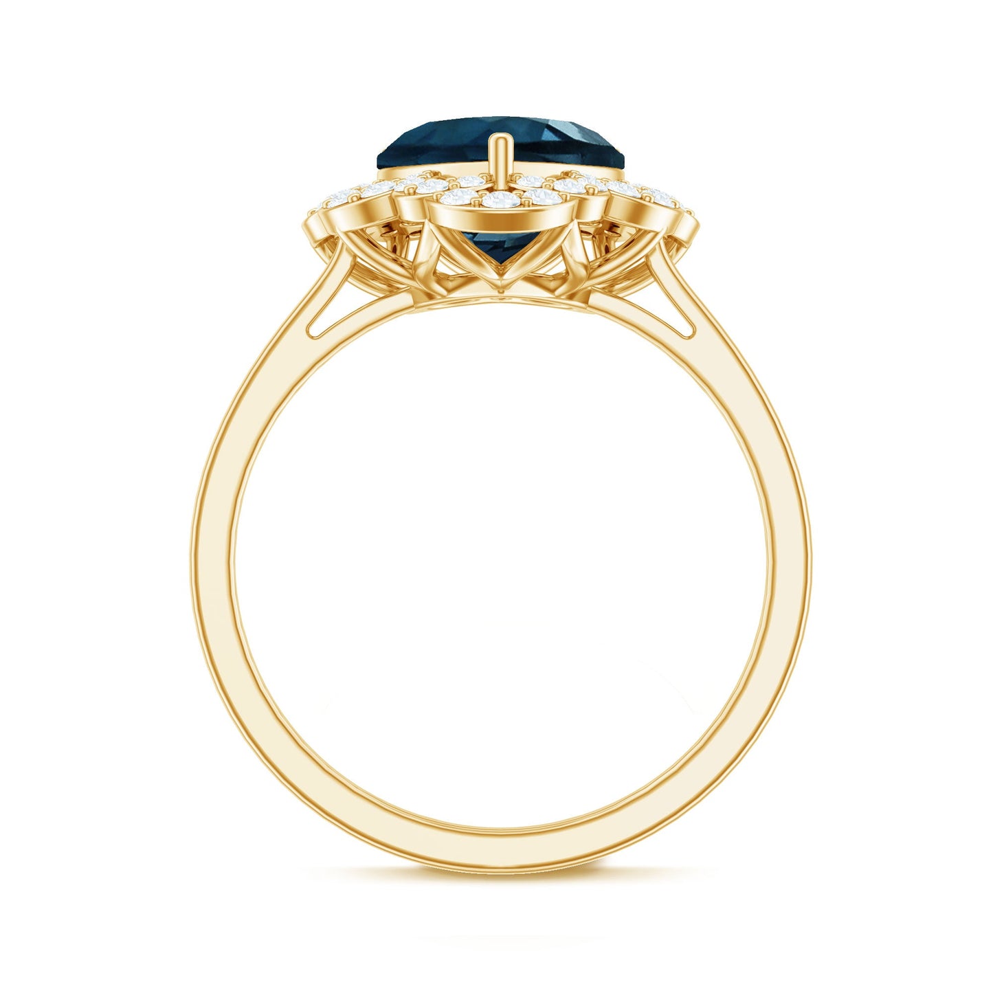 8mm Heart Shape London Blue Topaz Designer Engagement Ring with Diamond Halo