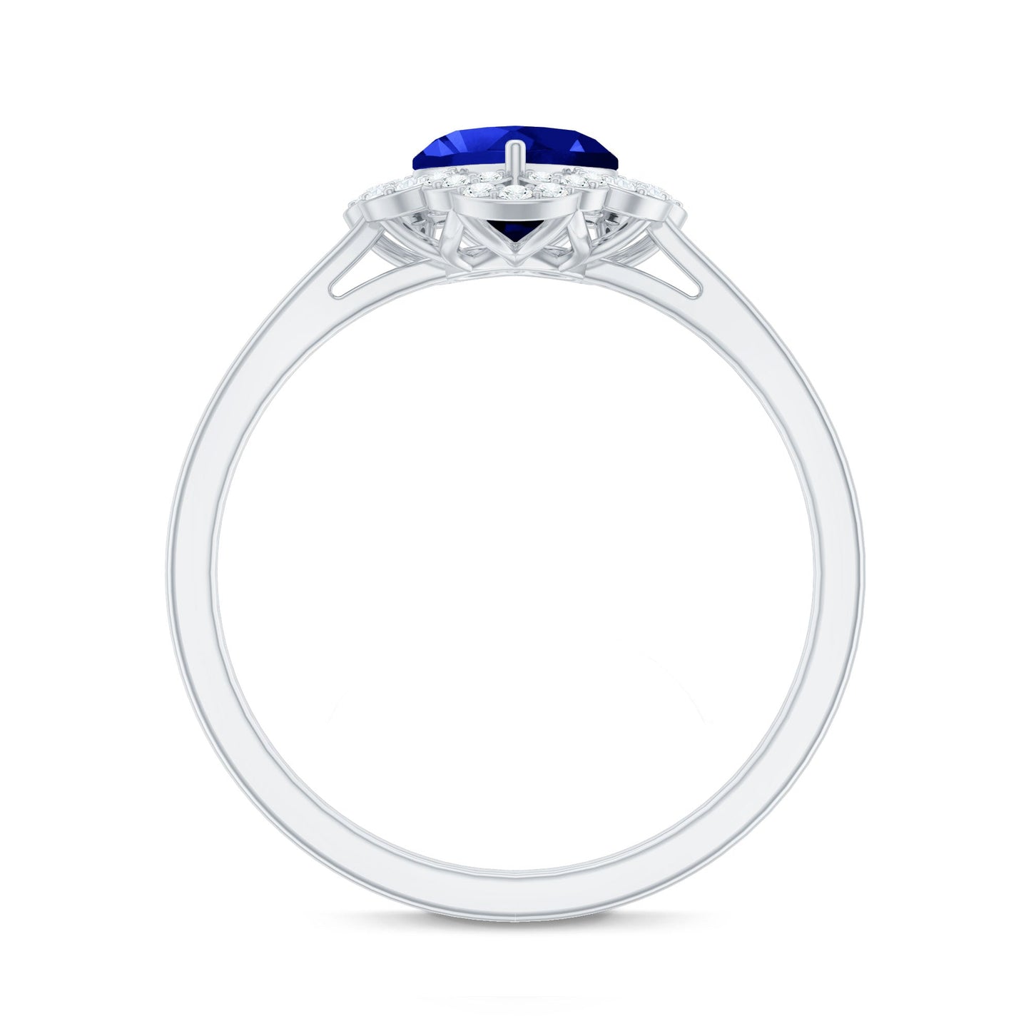 1 Carat Heart Lab Grown Blue Sapphire Designer Engagement Ring with Diamond