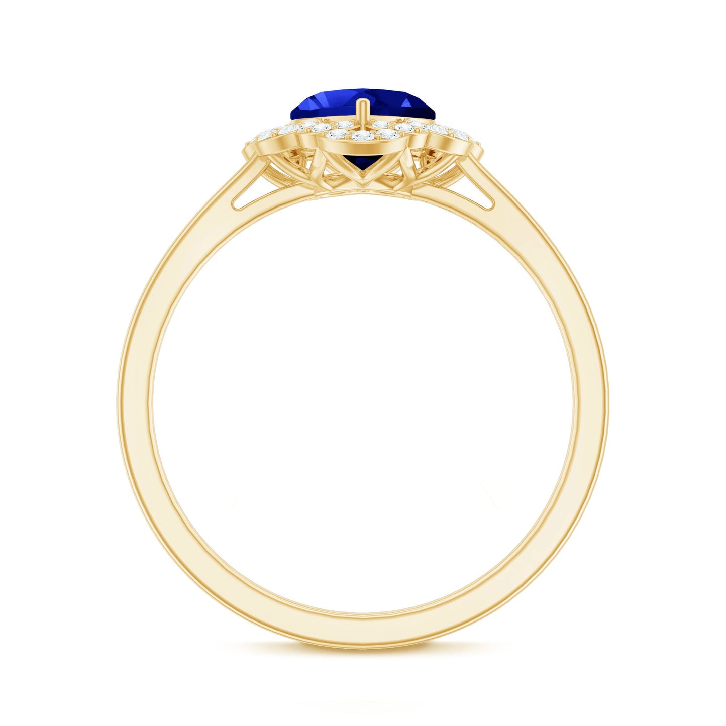 1 Carat Heart Lab Grown Blue Sapphire Designer Engagement Ring with Diamond