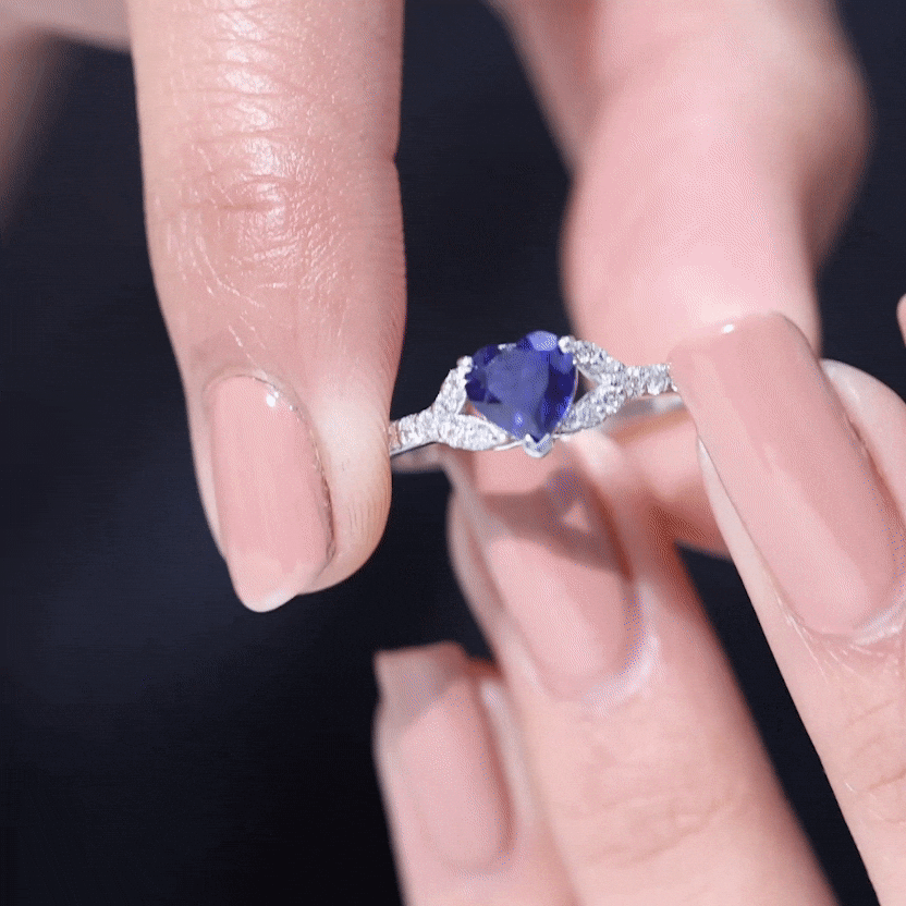 Certified 1 Carat Lab Grown Blue Sapphire Heart Engagement Ring with Real Diamond