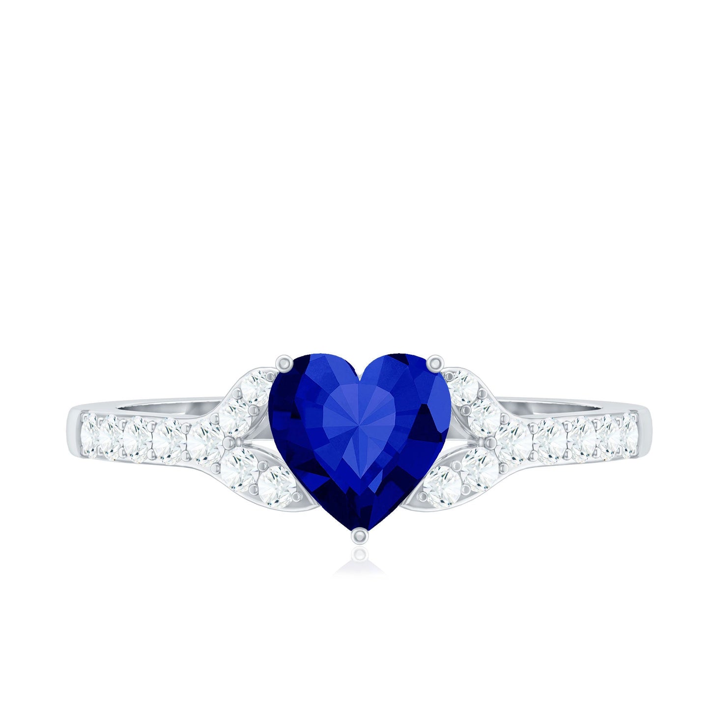 Certified 1 Carat Lab Grown Blue Sapphire Heart Engagement Ring with Real Diamond