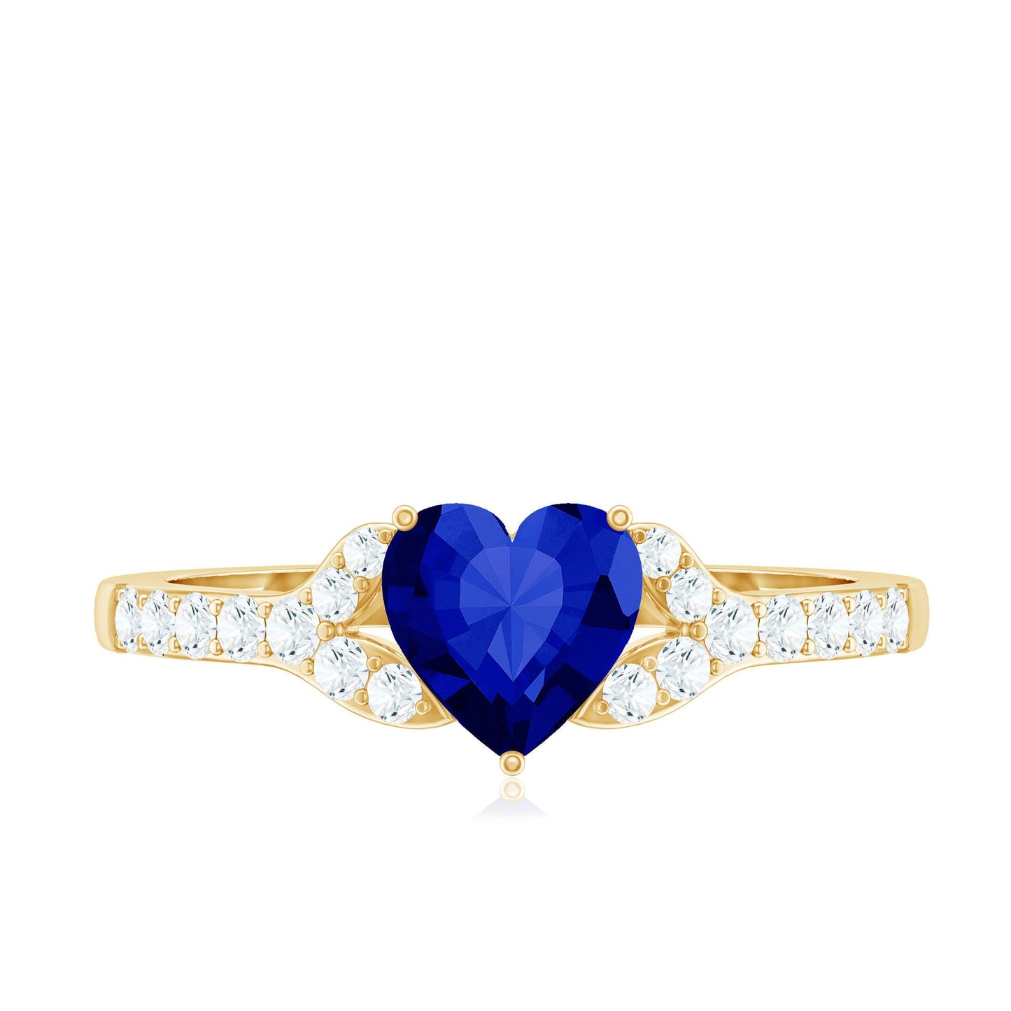Certified 1 Carat Lab Grown Blue Sapphire Heart Engagement Ring with Real Diamond