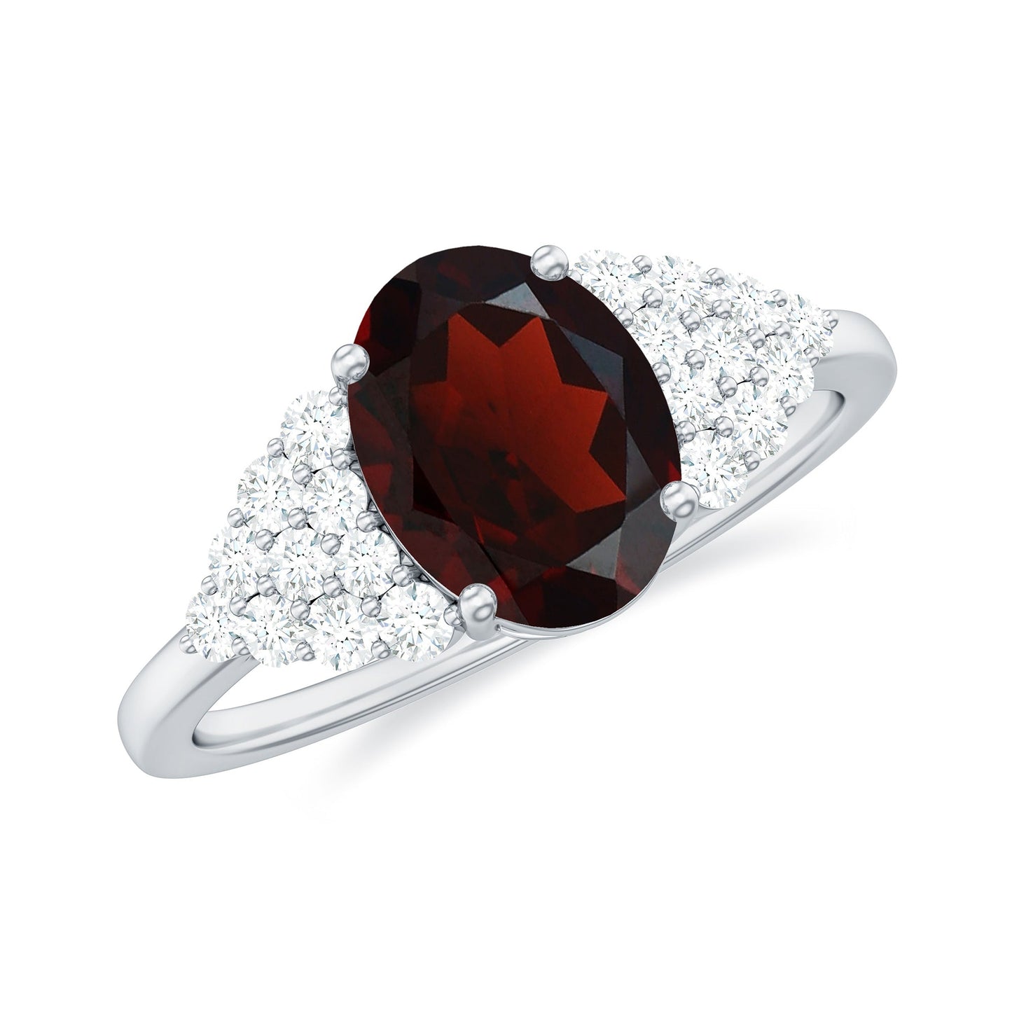 Certified Real 6X8mm Garnet Oval Engagement Ring with Diamond