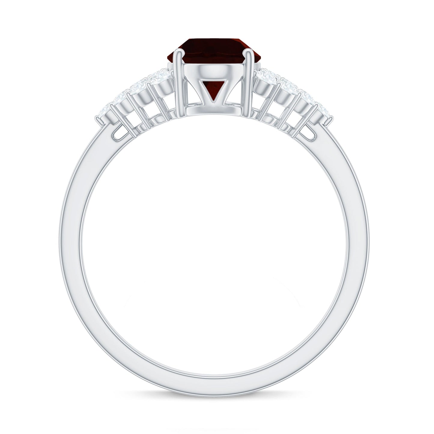 Certified Real 6X8mm Garnet Oval Engagement Ring with Diamond