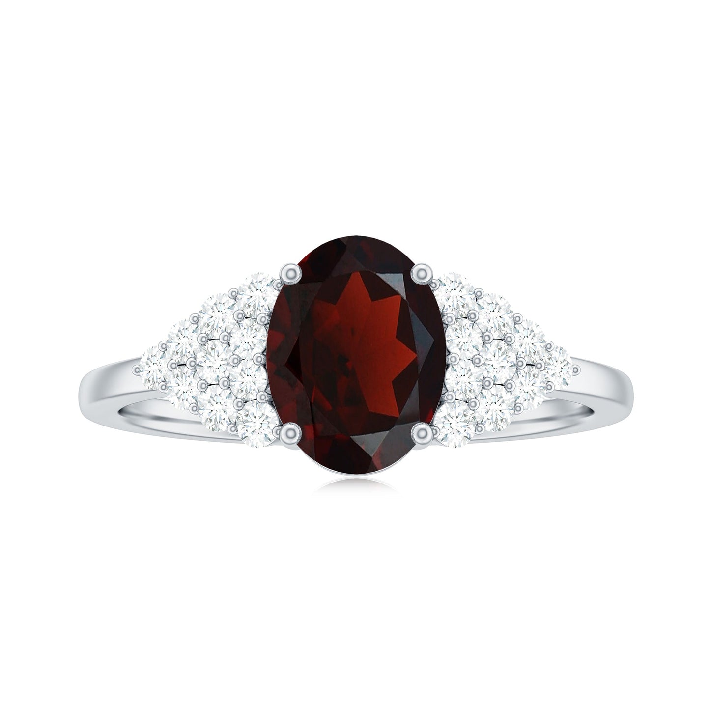 Certified Real 6X8mm Garnet Oval Engagement Ring with Diamond