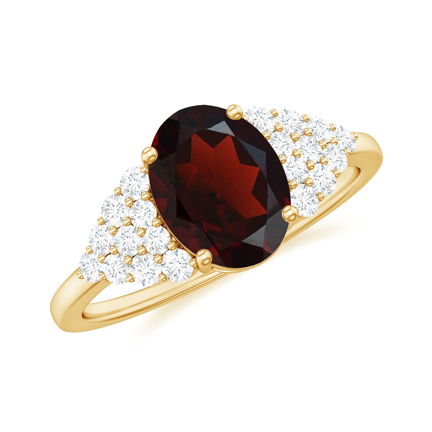 Certified Real 6X8mm Garnet Oval Engagement Ring with Diamond