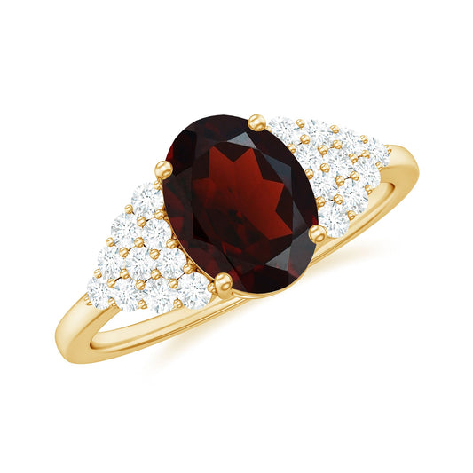 Certified Real 6X8mm Garnet Oval Engagement Ring with Diamond