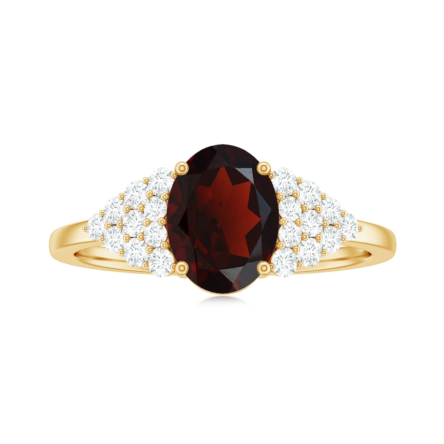 Certified Real 6X8mm Garnet Oval Engagement Ring with Diamond