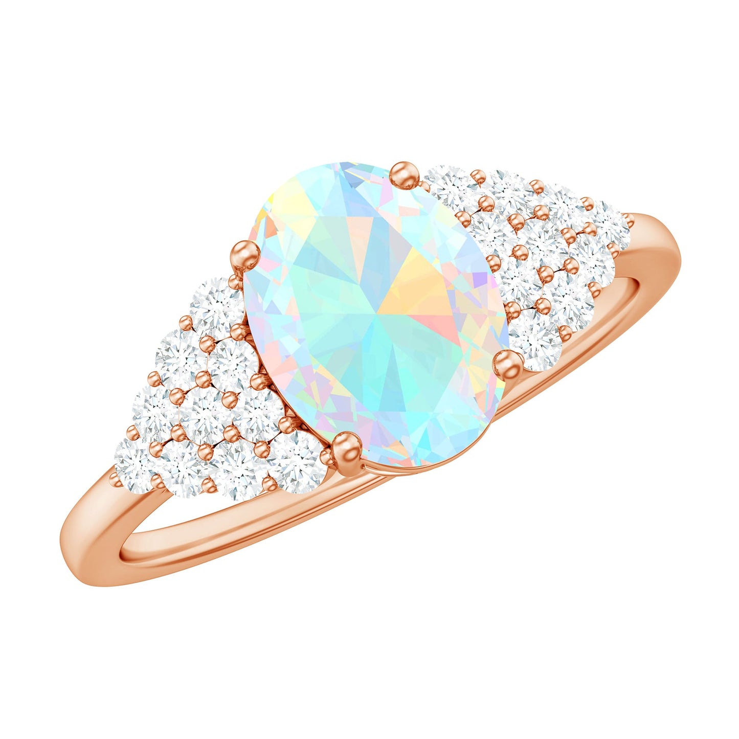 Certified 6X8mm Ethiopian Opal Oval Engagement Ring with Diamond