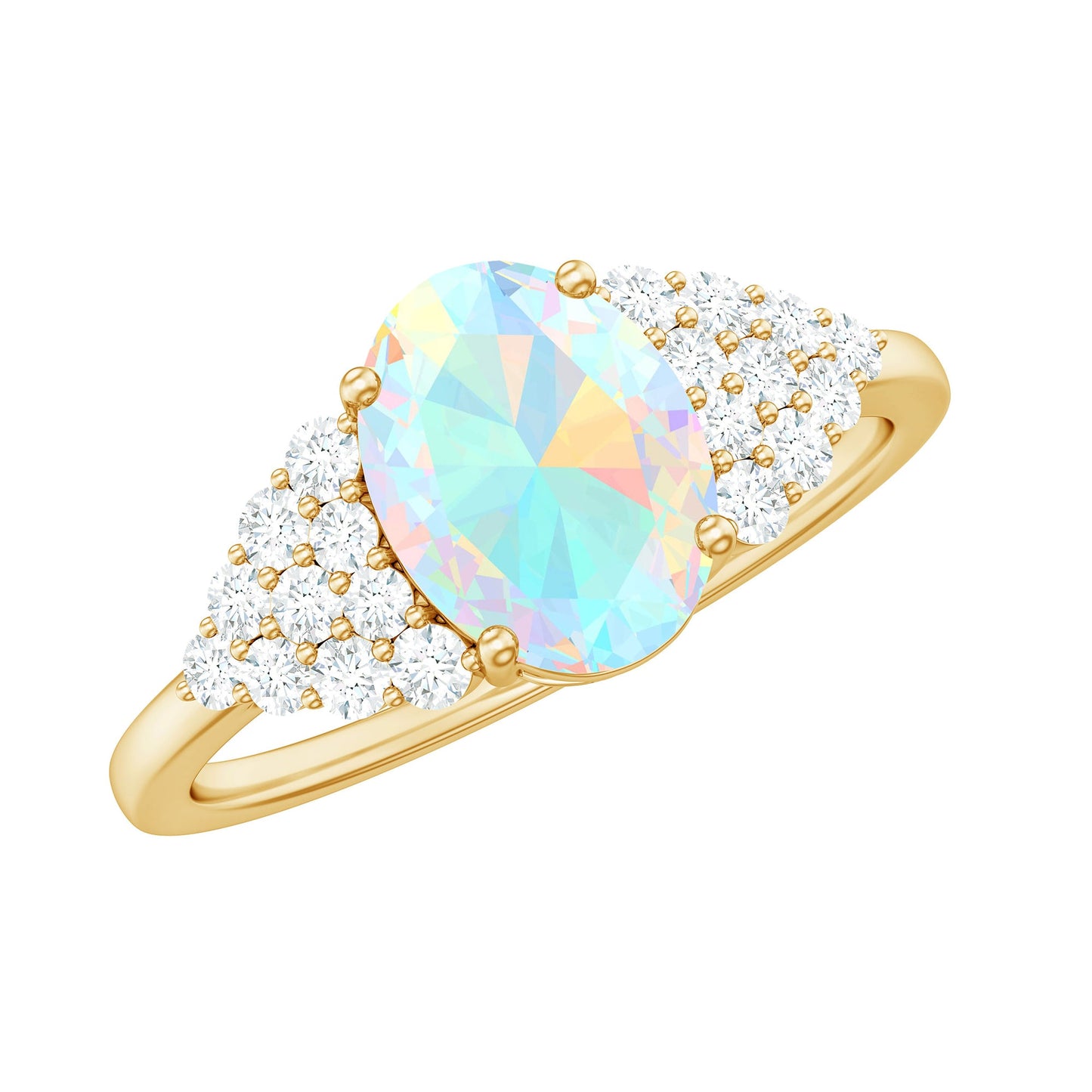 Certified 6X8mm Ethiopian Opal Oval Engagement Ring with Diamond