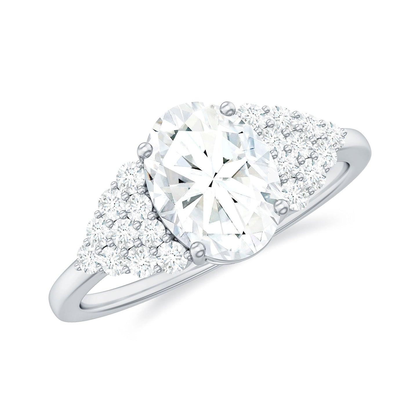 6X8 MM Oval Moissanite Engagement Ring with Cluster Side Stones