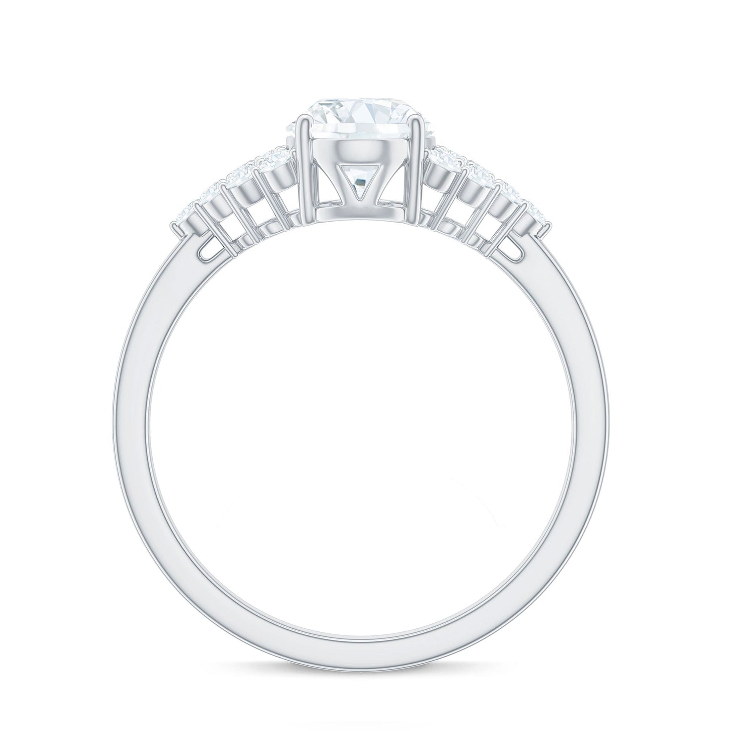 6X8 MM Oval Moissanite Engagement Ring with Cluster Side Stones