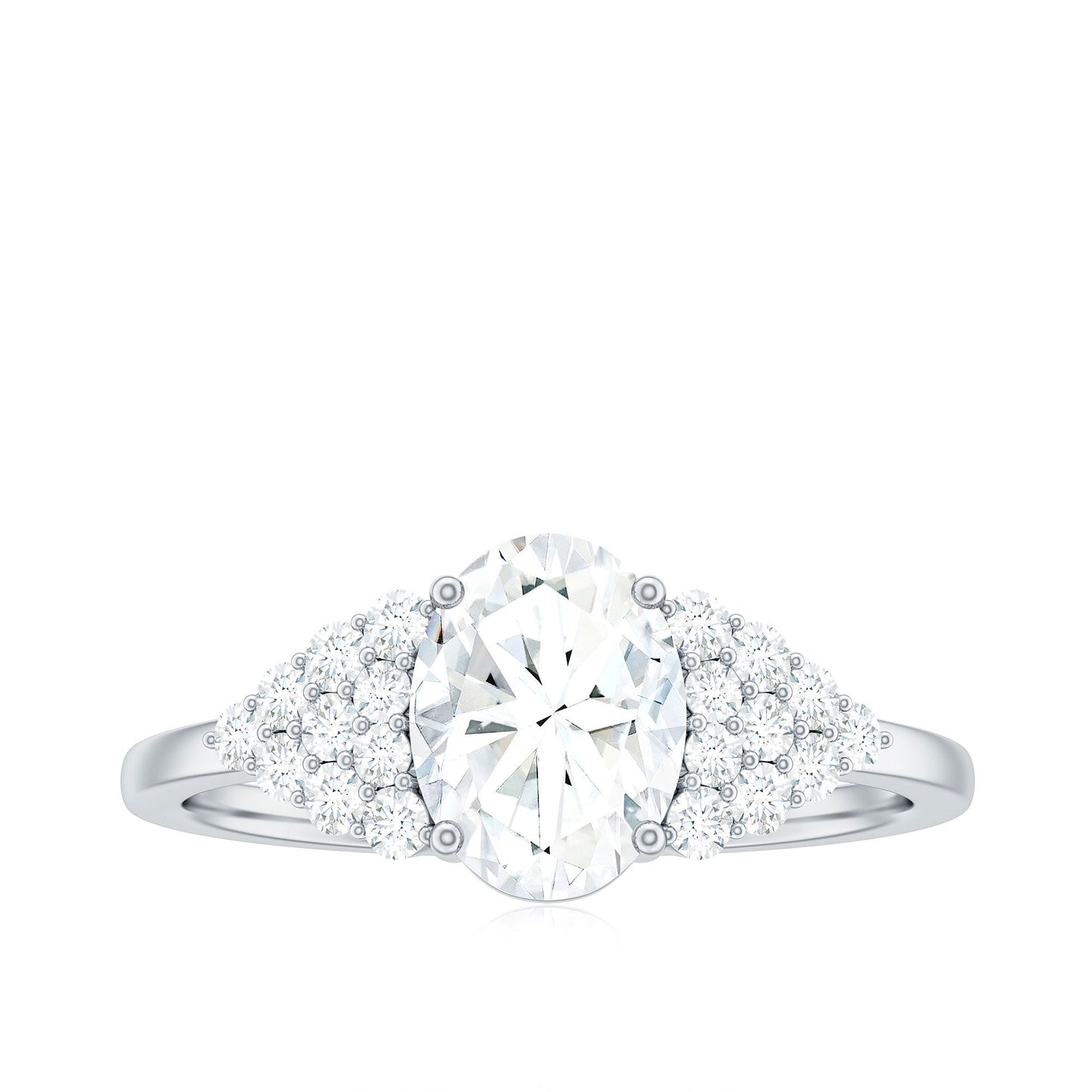 6X8 MM Oval Moissanite Engagement Ring with Cluster Side Stones