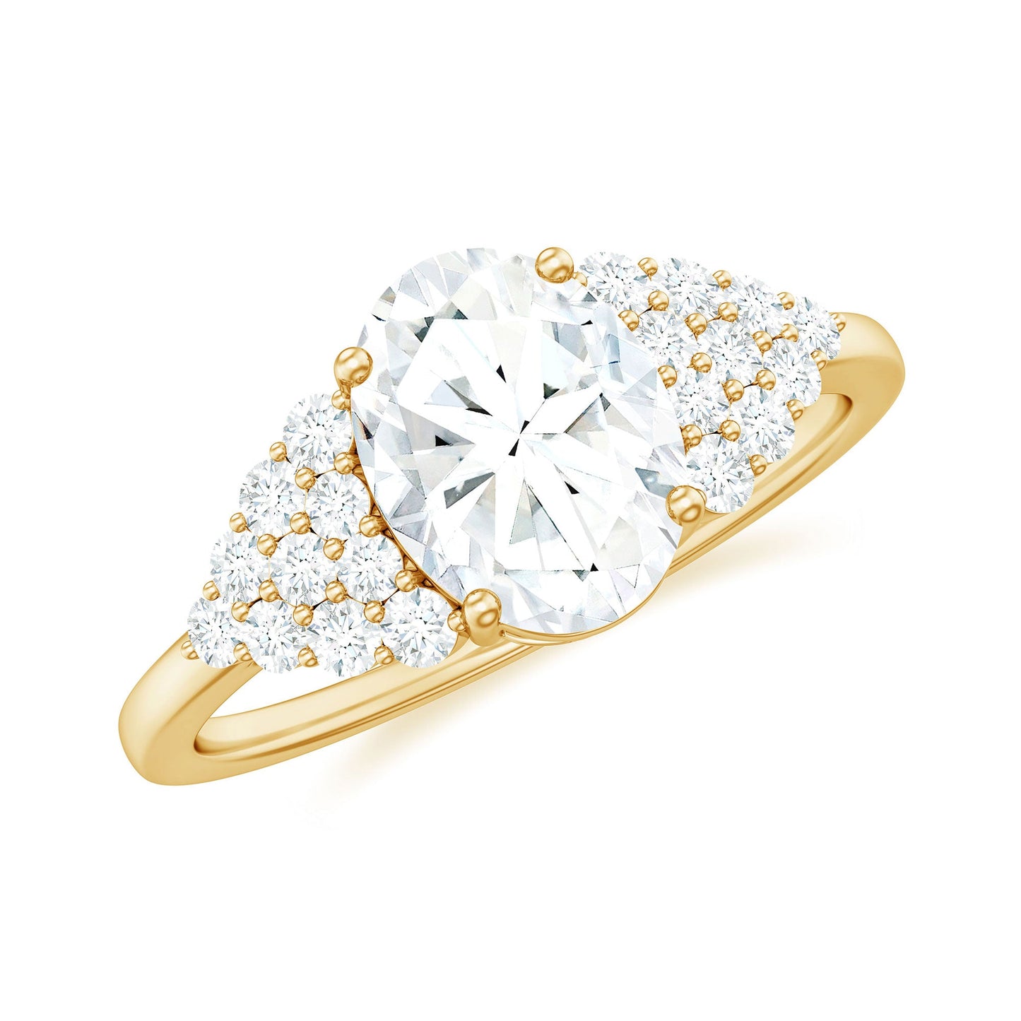 6X8 MM Oval Moissanite Engagement Ring with Cluster Side Stones