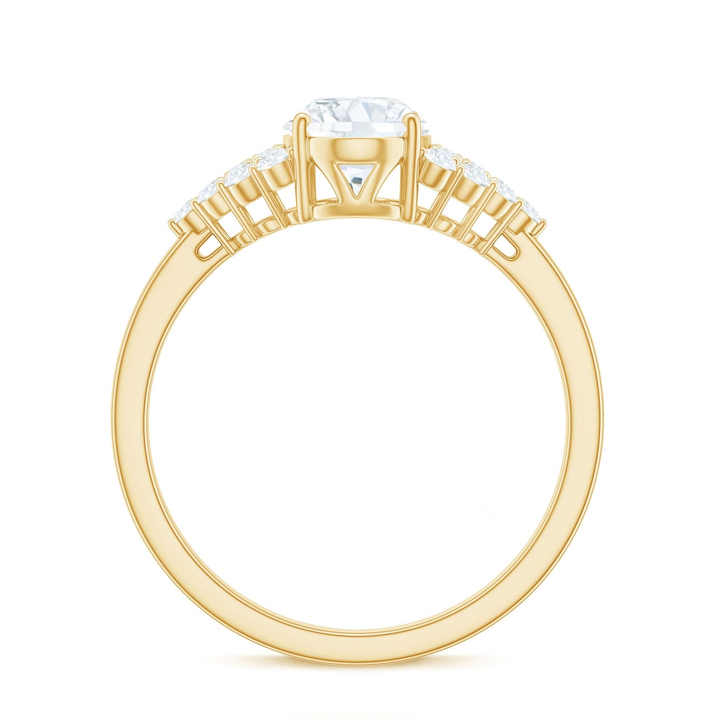 6X8 MM Oval Moissanite Engagement Ring with Cluster Side Stones