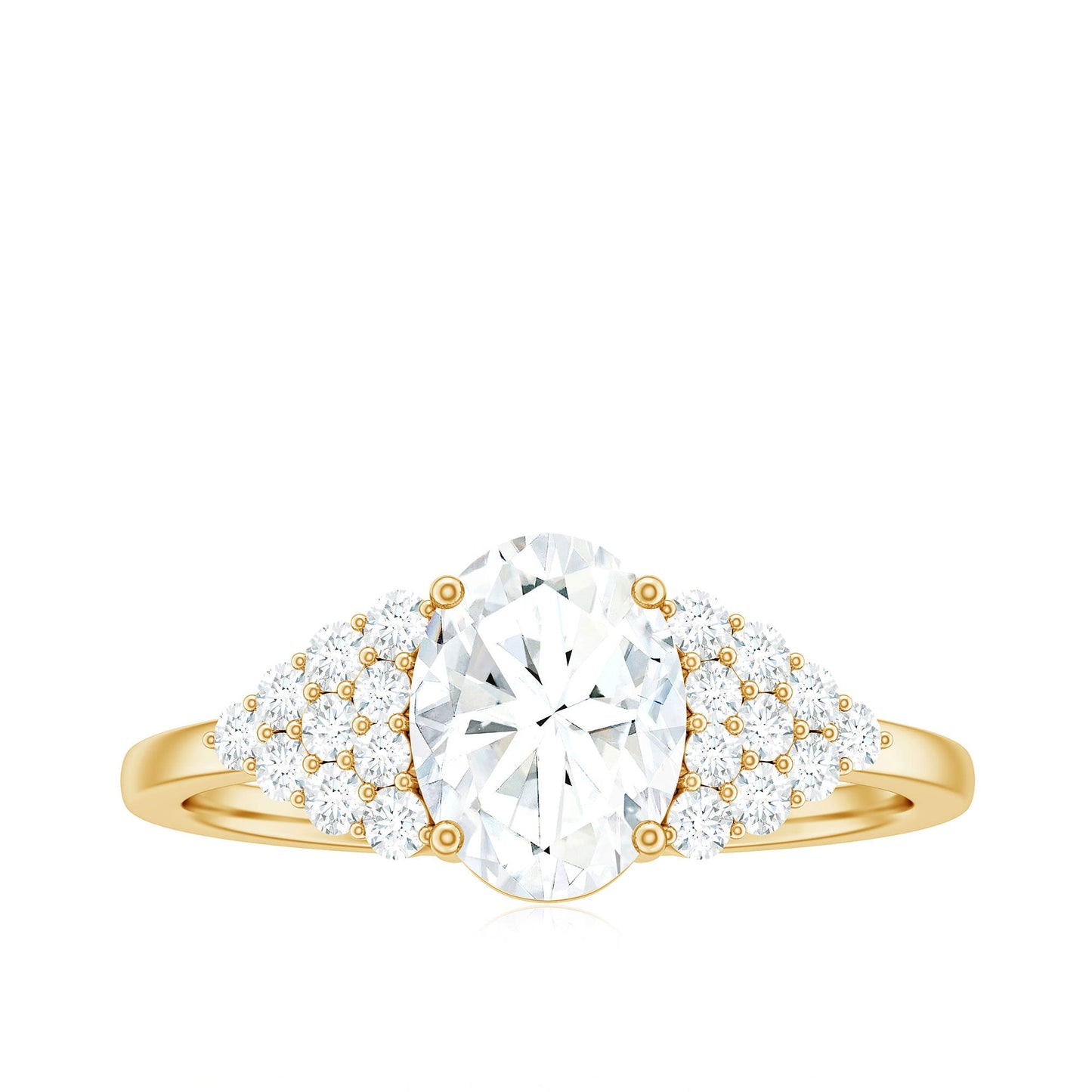 6X8 MM Oval Moissanite Engagement Ring with Cluster Side Stones