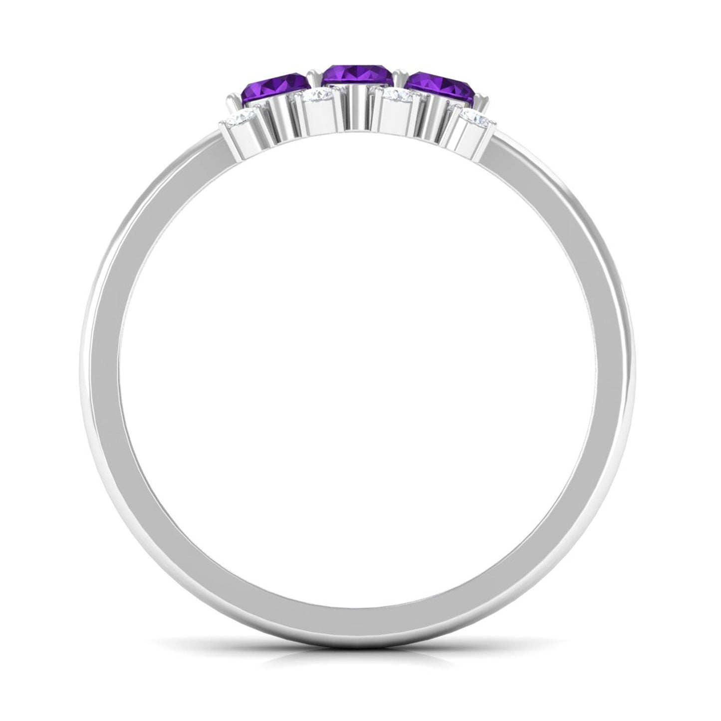 1/2 CT Oval Amethyst Three Stone Promise Ring with Diamond