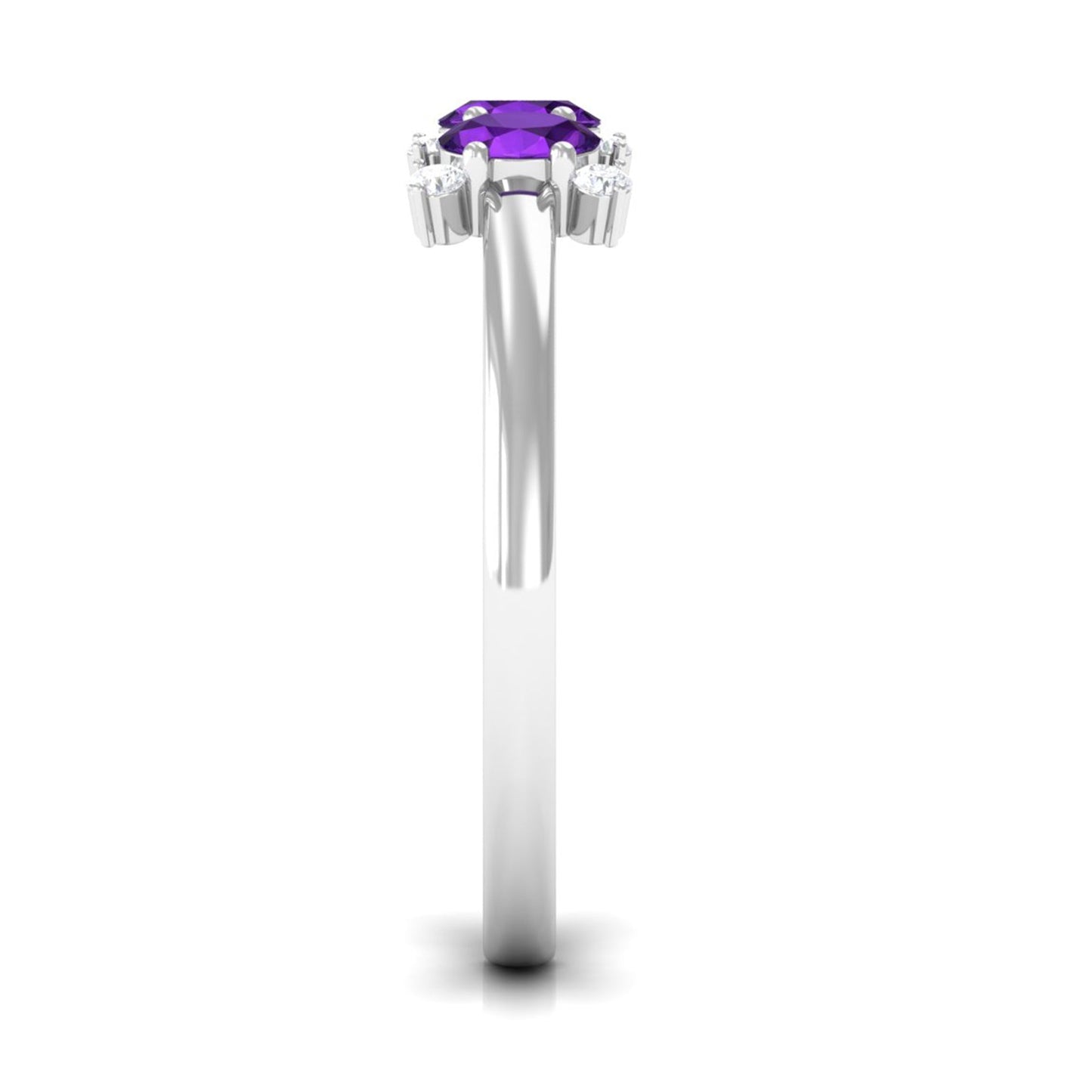 1/2 CT Oval Amethyst Three Stone Promise Ring with Diamond