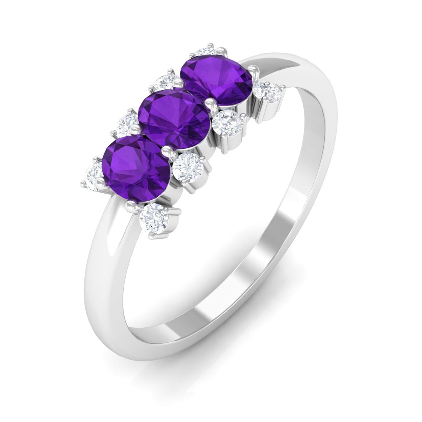 1/2 CT Oval Amethyst Three Stone Promise Ring with Diamond