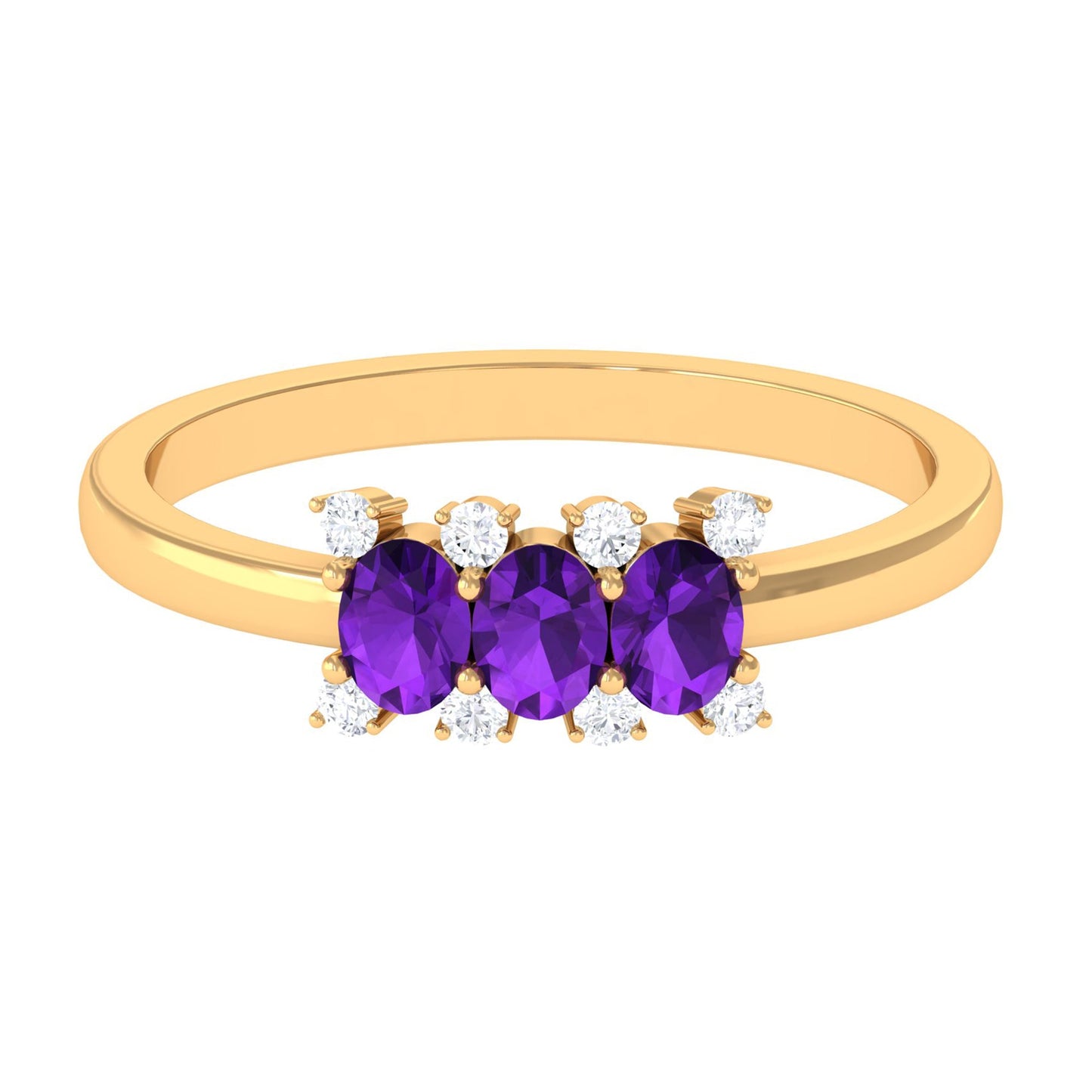 1/2 CT Oval Amethyst Three Stone Promise Ring with Diamond