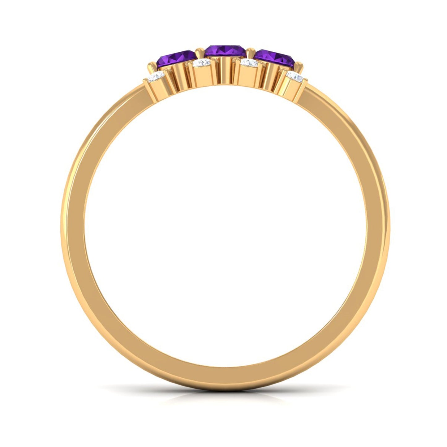 1/2 CT Oval Amethyst Three Stone Promise Ring with Diamond