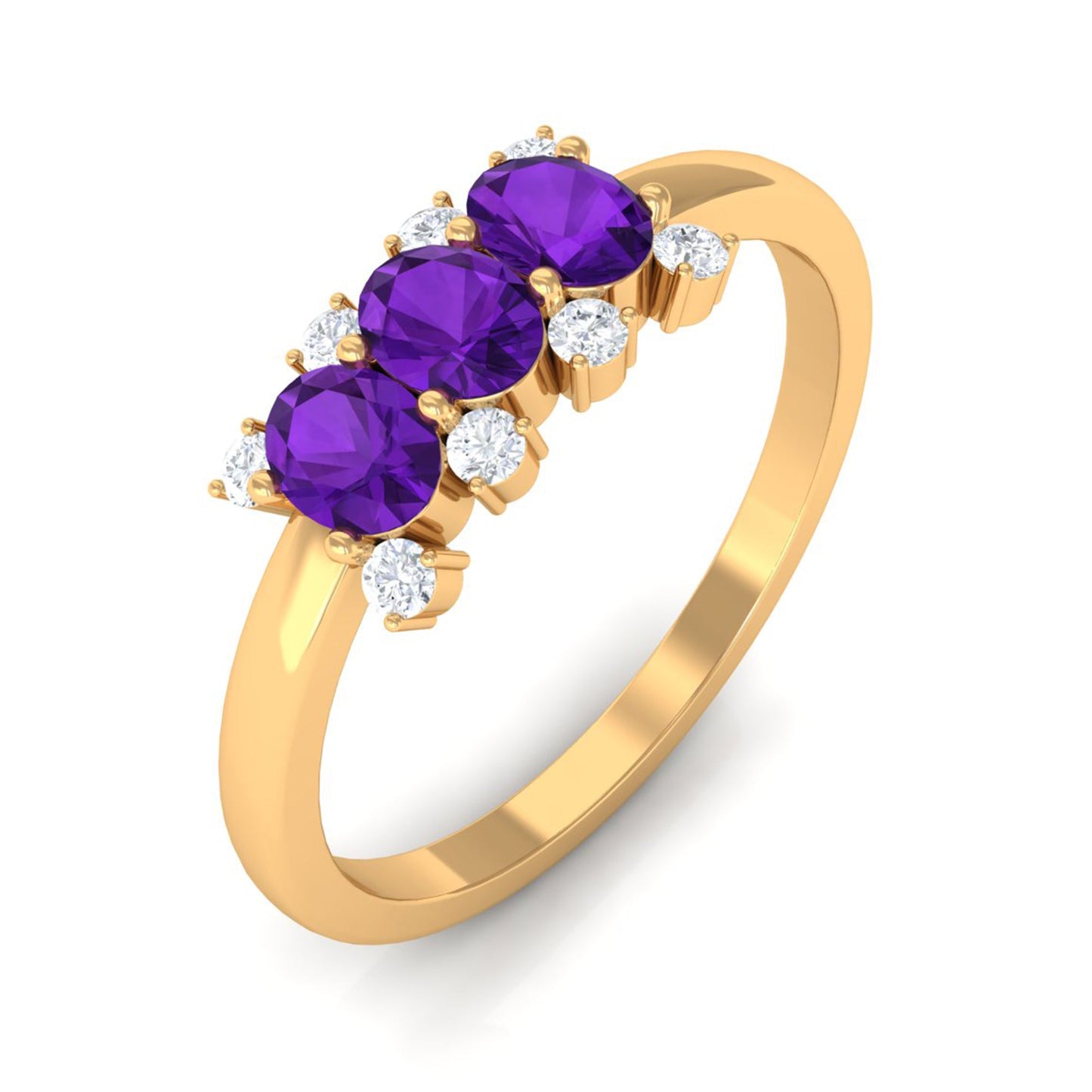 1/2 CT Oval Amethyst Three Stone Promise Ring with Diamond