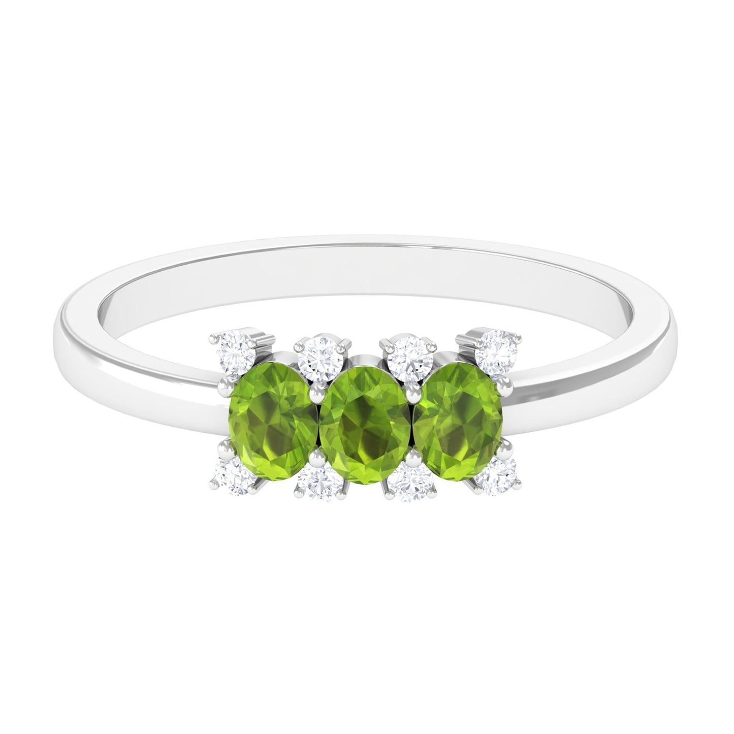 3/4 CT Oval Cut Peridot Three Stone Ring with Diamond Stones
