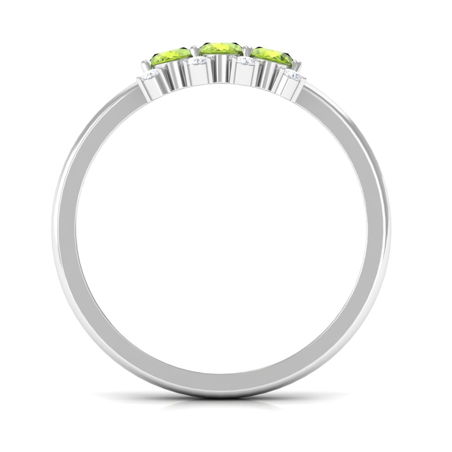 3/4 CT Oval Cut Peridot Three Stone Ring with Diamond Stones