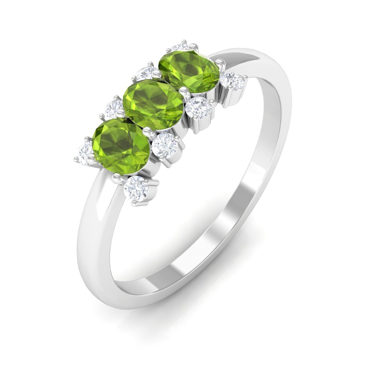 3/4 CT Oval Cut Peridot Three Stone Ring with Diamond Stones